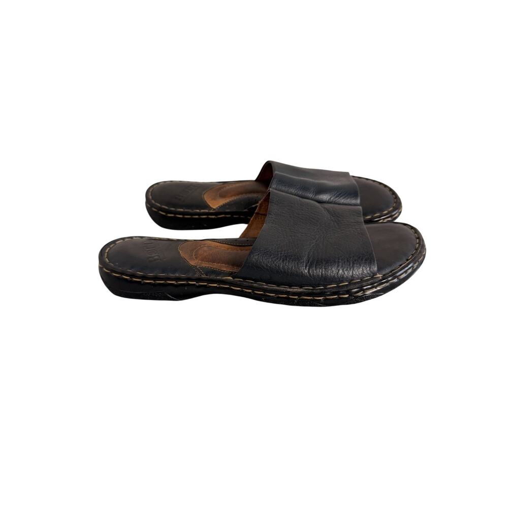 Born Women Black Leather Slide Sandal Open Toe Comfort Size 9 / 40.5